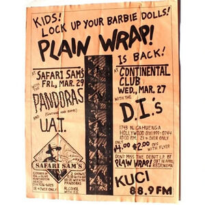 Vtg Rock Thrash Heavy Metal Band Concert Flyer - Plain Wrap Safari SAms U.A.T